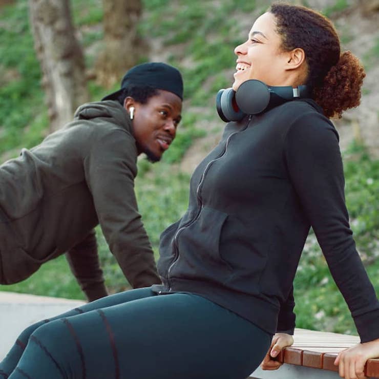 Two people exercising together